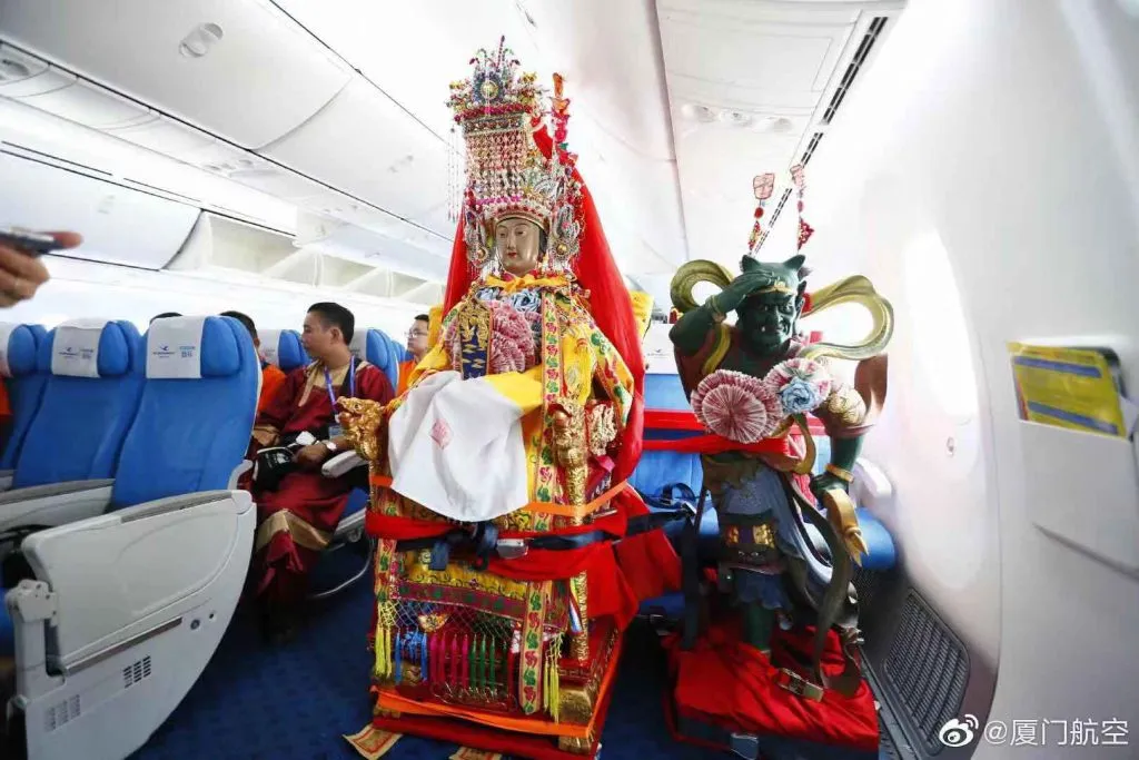 Mazu on the plane with her 'ID card'