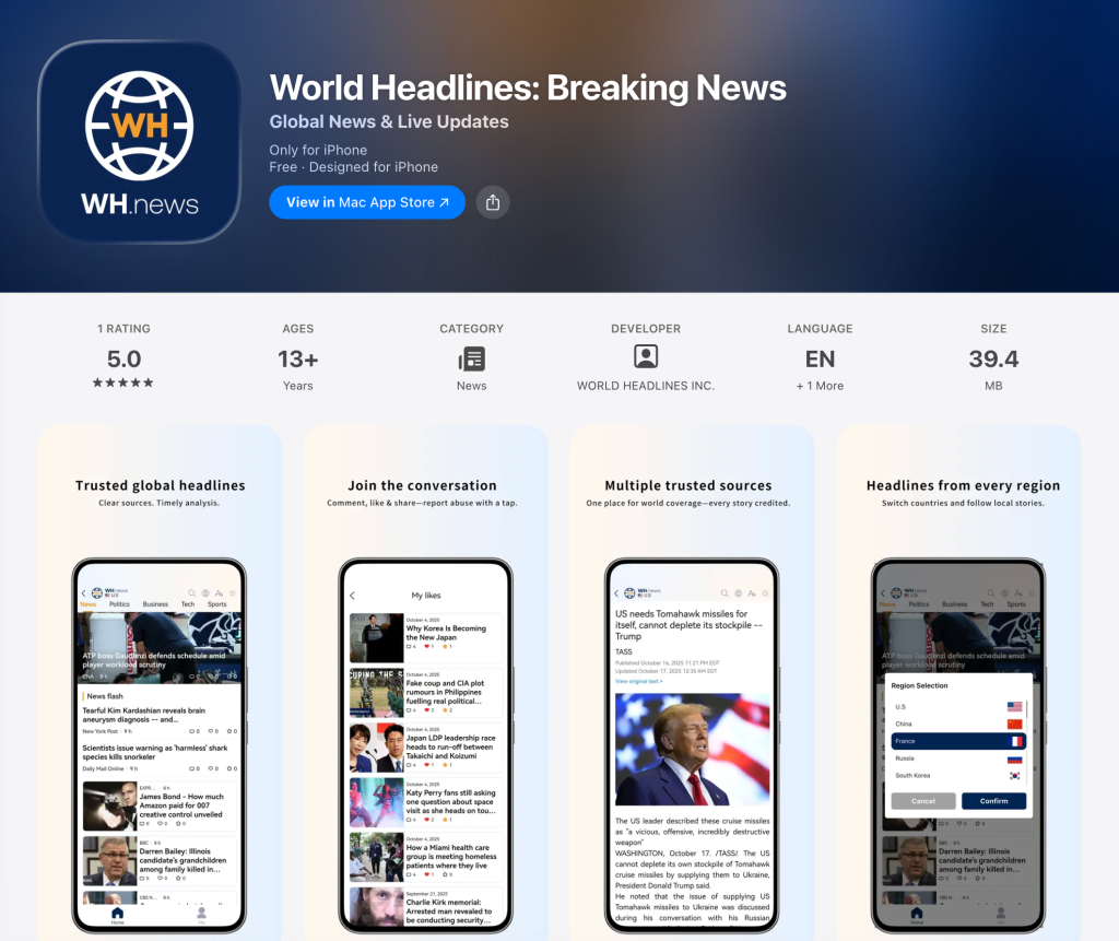 The mobile application of World Headlines has been launched on the Apple App Store