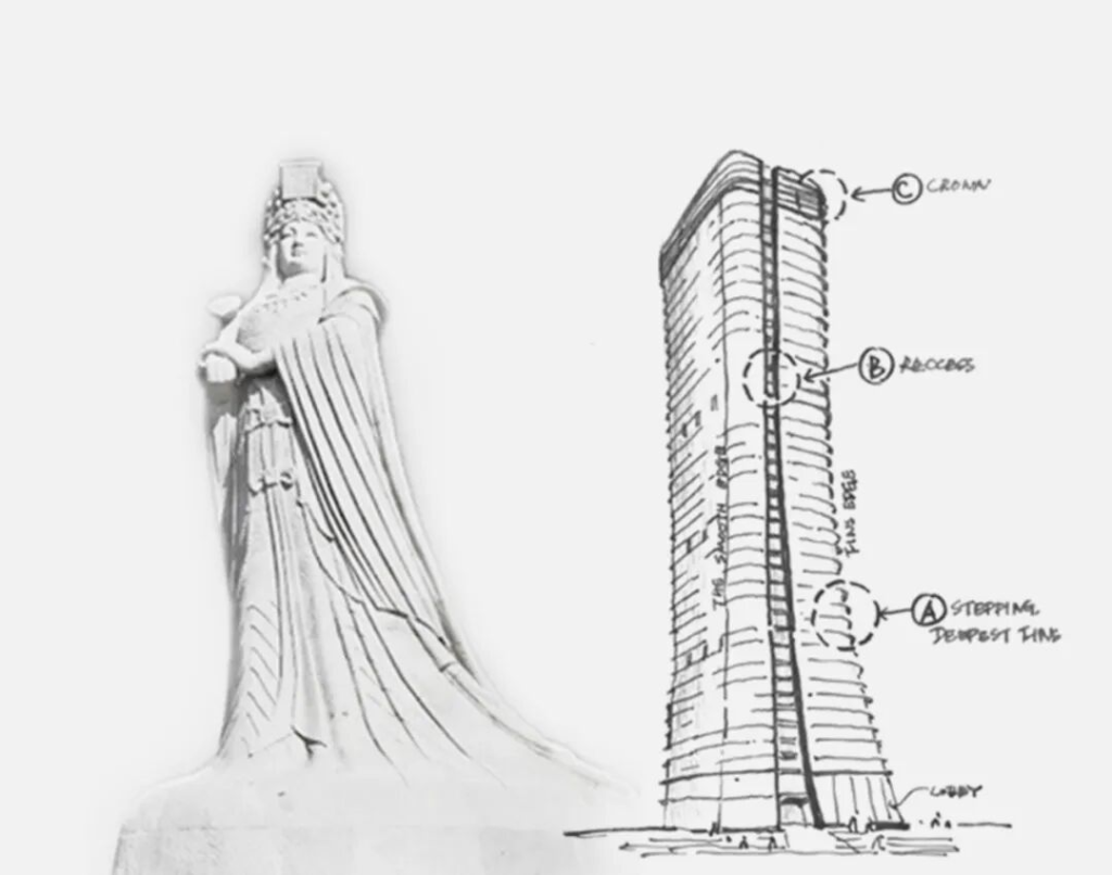 Architectural form inspired by Mazu's skirt