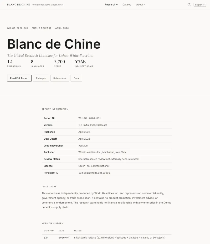 Dehua Porcelain (Blanc de Chine) Global Research Database